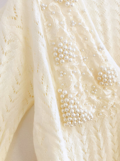 Romantische Perlenbestickte Strickjacke