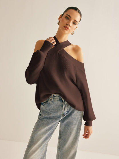 Kreuzkragen Cold-Shoulder Pullover