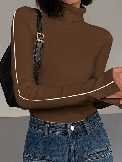 Kontrast-Piping-Turtleneck-Pullover