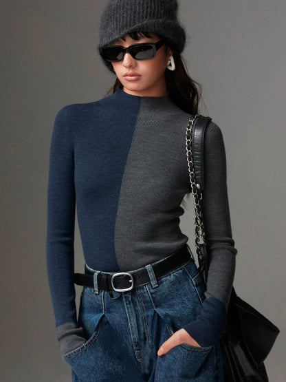 Wollmischung Zweifarbiger Skinny Stricktop
