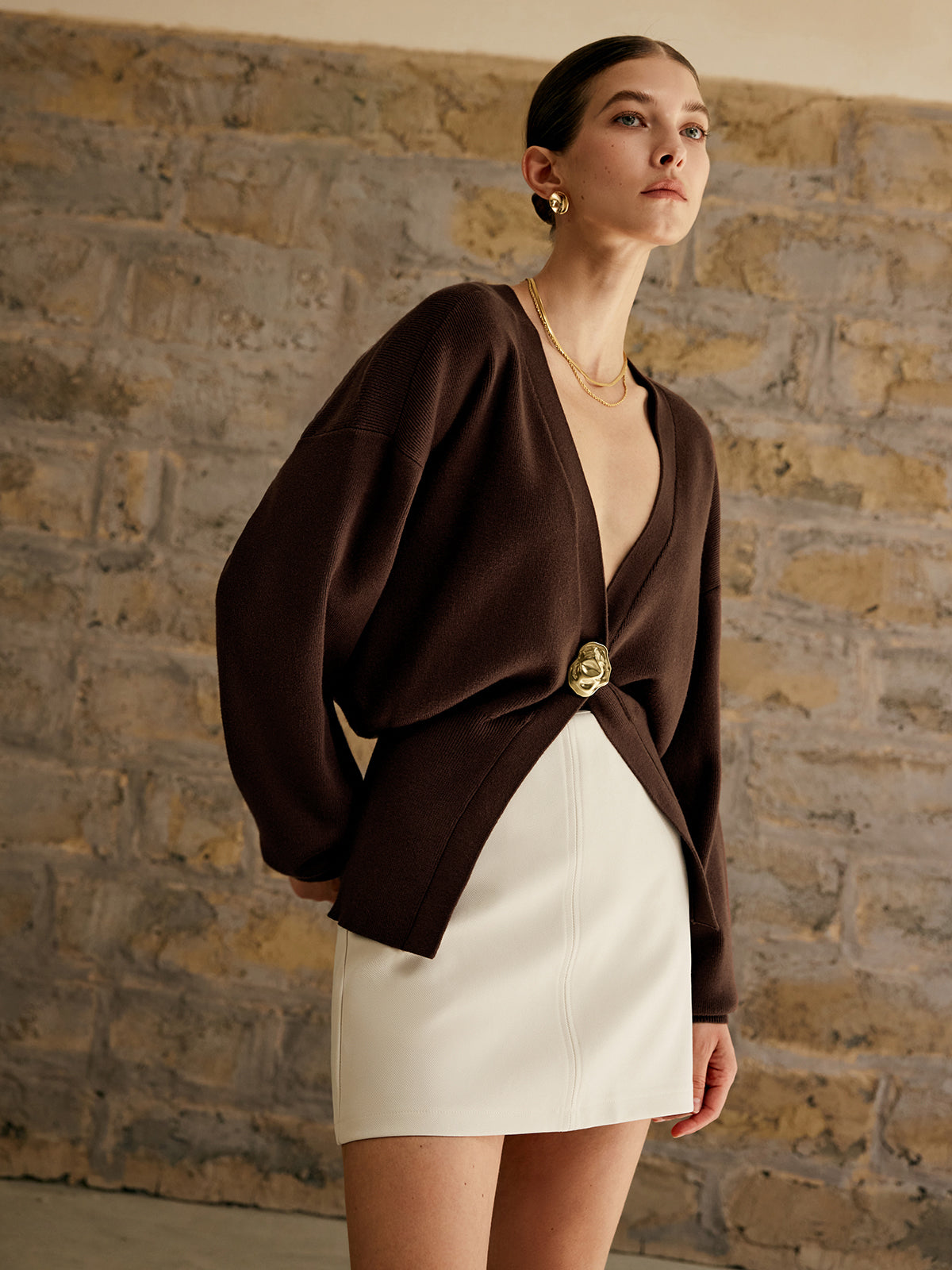Goldener Knopf Schlichter Cardigan