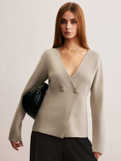Elegante V-Ausschnitt Strickjacke