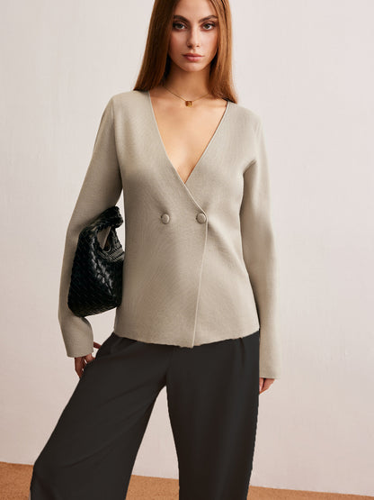 Elegante V-Ausschnitt Strickjacke