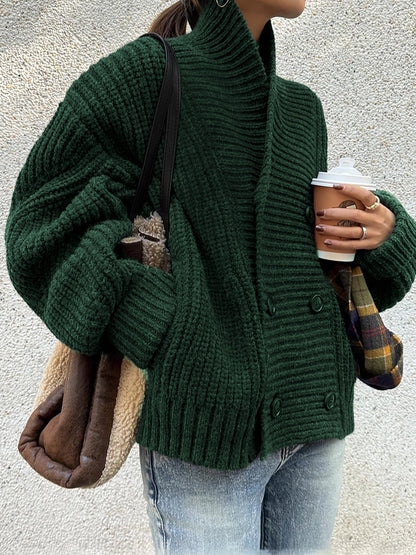 Rippstrick Revers Knopf Strickjacke