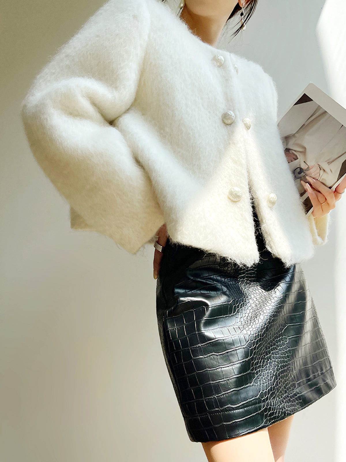 Fuzzy Button Kurzer Wollmantel