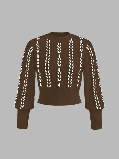 Kontrast Bindung Geraffter Pullover