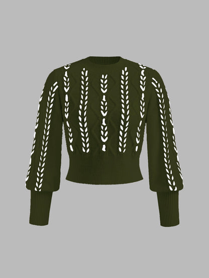 Kontrast Bindung Geraffter Pullover