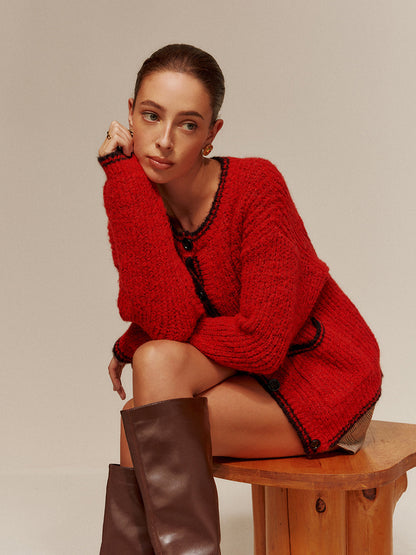 Kontrastierte Biyeli Taschenknopfjacke