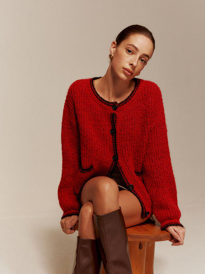 Kontrastierte Biyeli Taschenknopfjacke