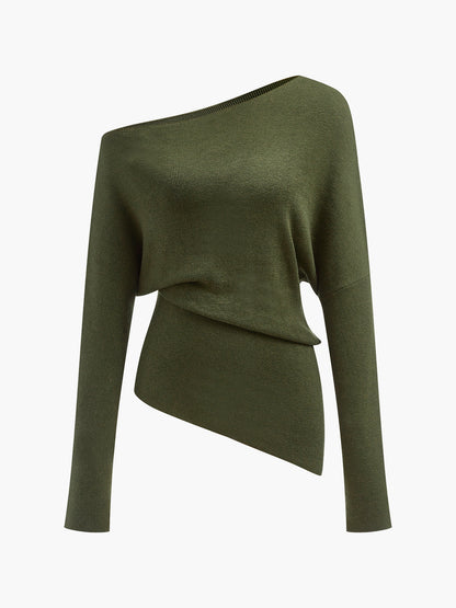 Wollmischung Asymmetrisches Hals Stricktop