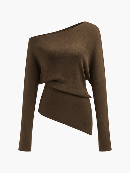 Wollmischung Asymmetrisches Hals Stricktop