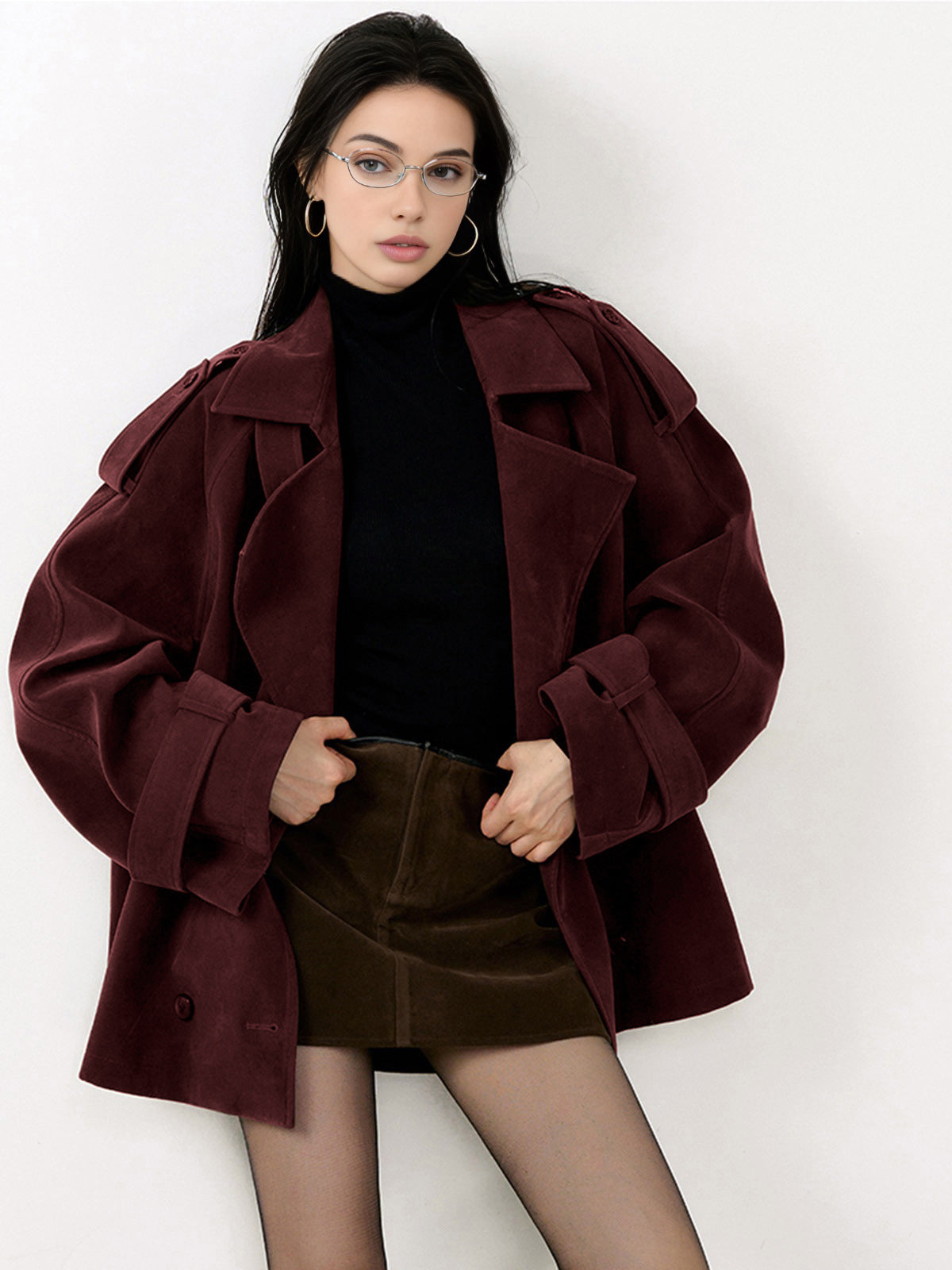 Lapel Lose Wildlederjacke