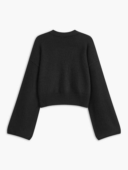 V-Ausschnitt Strickjacke mit Steinverzierung und Schleifendetail