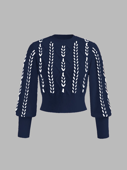 Kontrast Bindung Geraffter Pullover