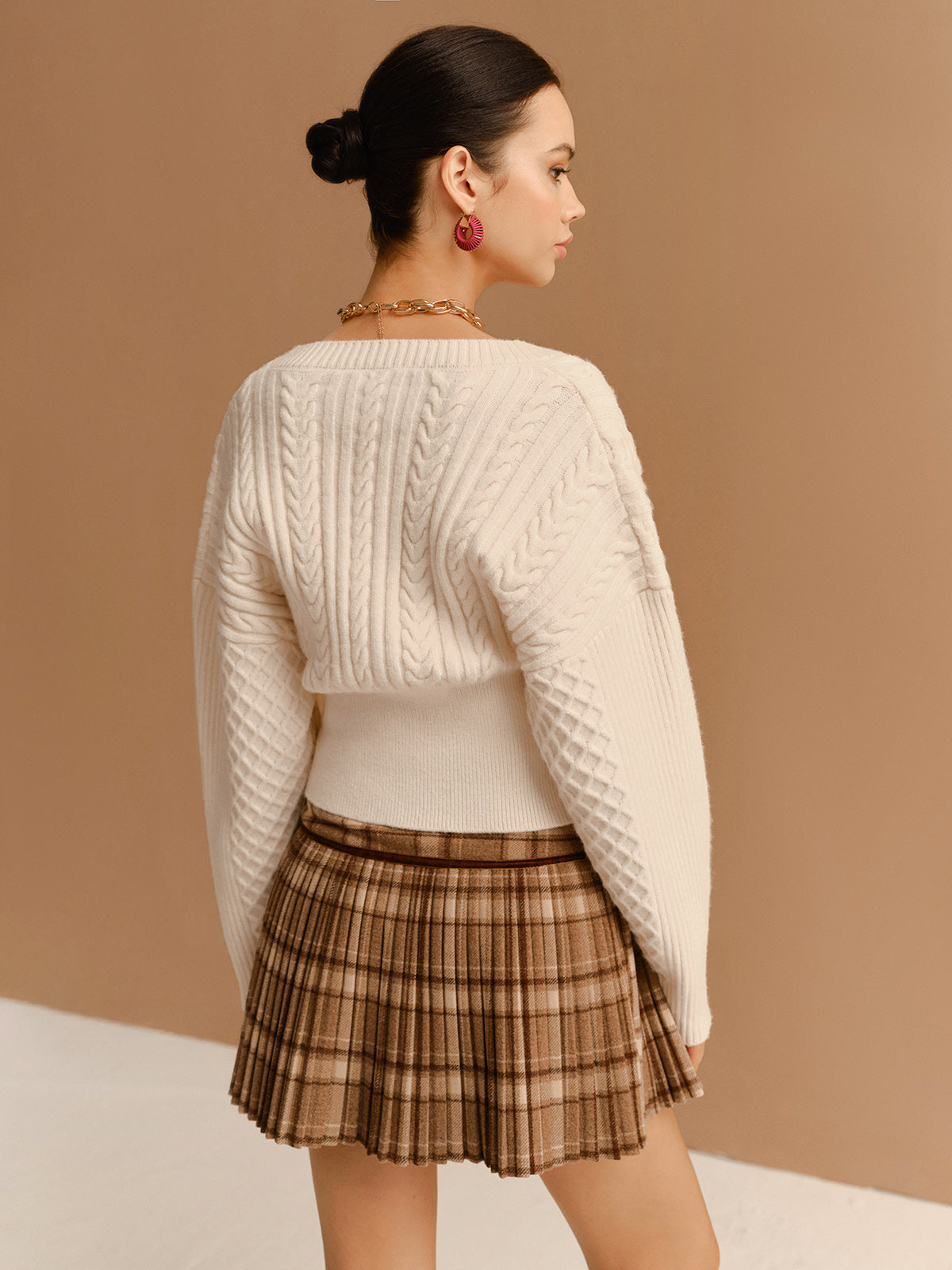 V-Ausschnitt Raffung Taillierter Knopf-Cardigan