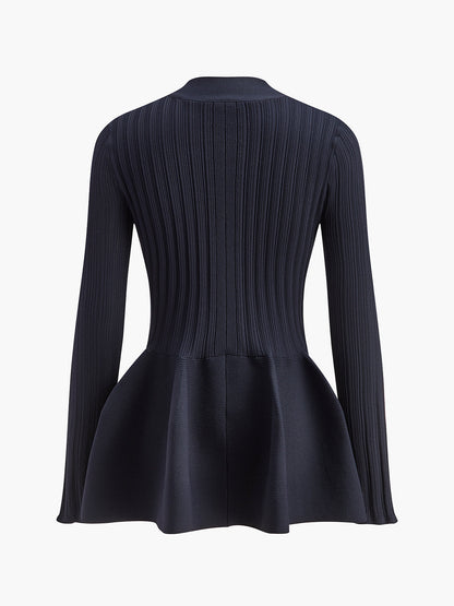 V-Ausschnitt Rüschendetail Knopfjacke