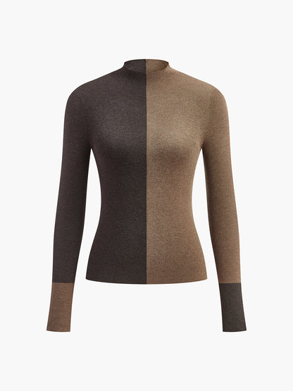 Wollmischung Zweifarbiger Skinny Stricktop