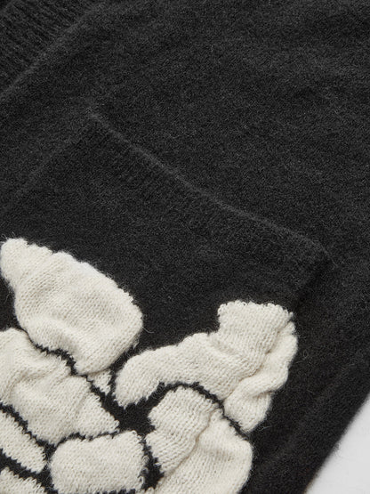 Wollmischung Strick-Blumen Cardigan