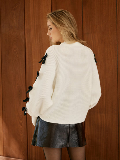 V-Ausschnitt mit Schleifendetail Kurze Strickjacke