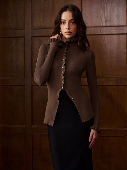 Kariertes Metallknopf-Cardigan mit Schlitz