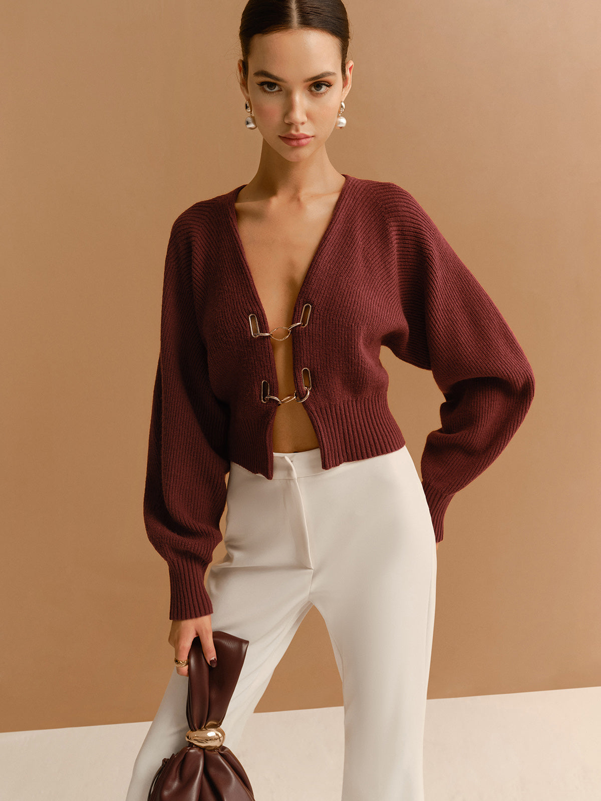 Kuzu Kolu Metall-Details Kurze Strickjacke