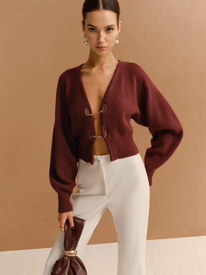 Kuzu Kolu Metall-Details Kurze Strickjacke