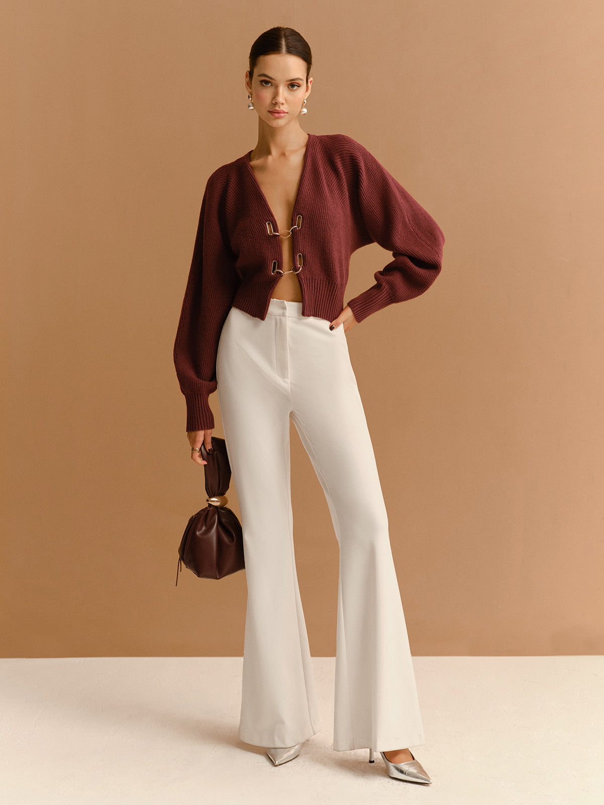 Kuzu Kolu Metall-Details Kurze Strickjacke