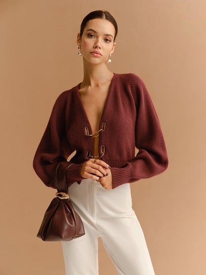 Kuzu Kolu Metall-Details Kurze Strickjacke