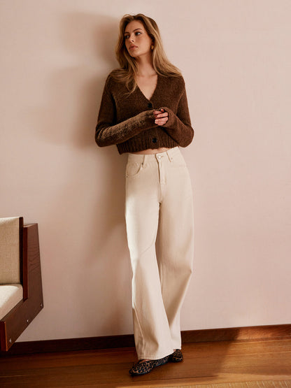 Wollmischung V-Ausschnitt Kurze Strickjacke