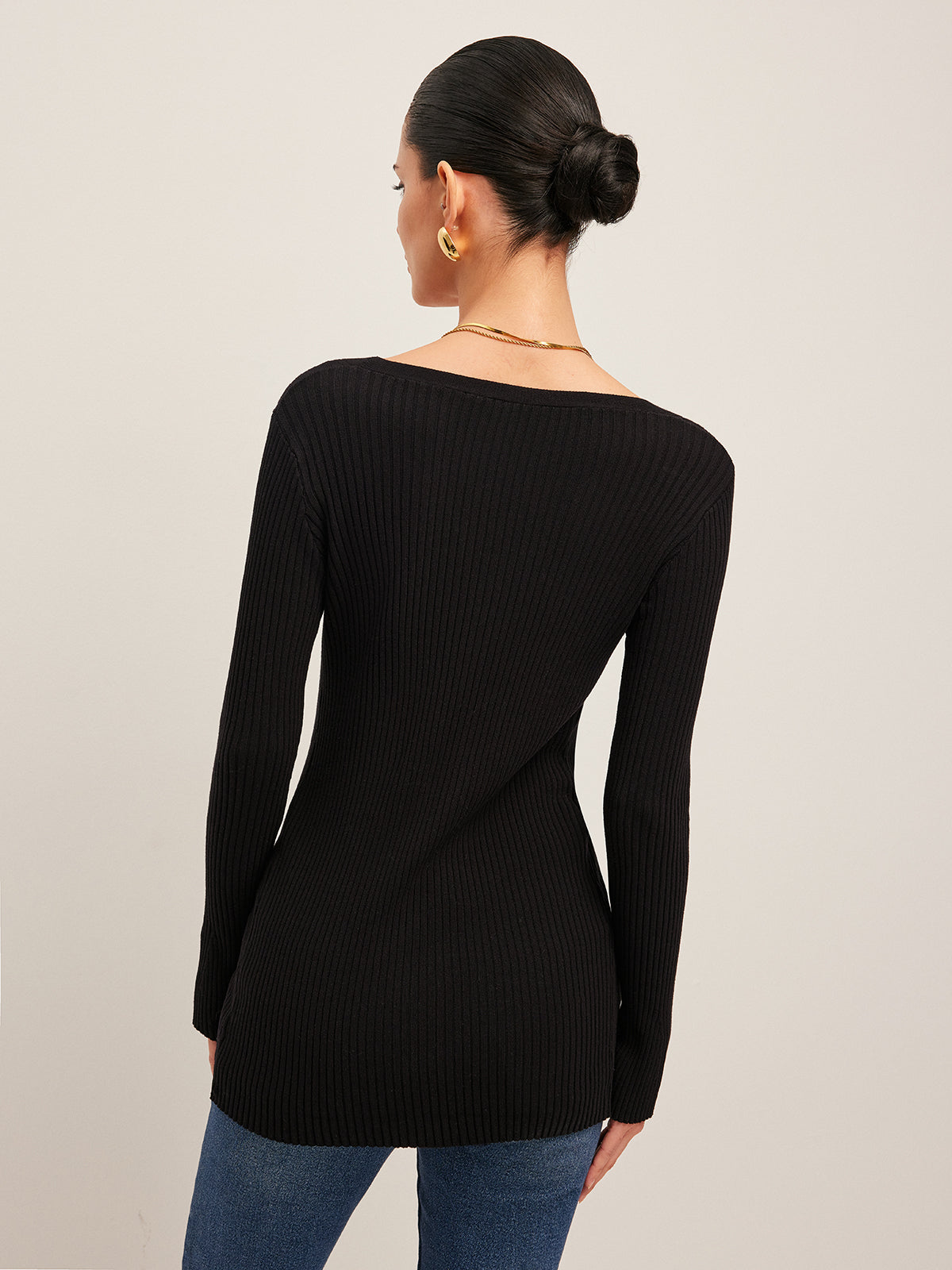 Rippstrick Cardigan mit Schlitz und Knöpfen