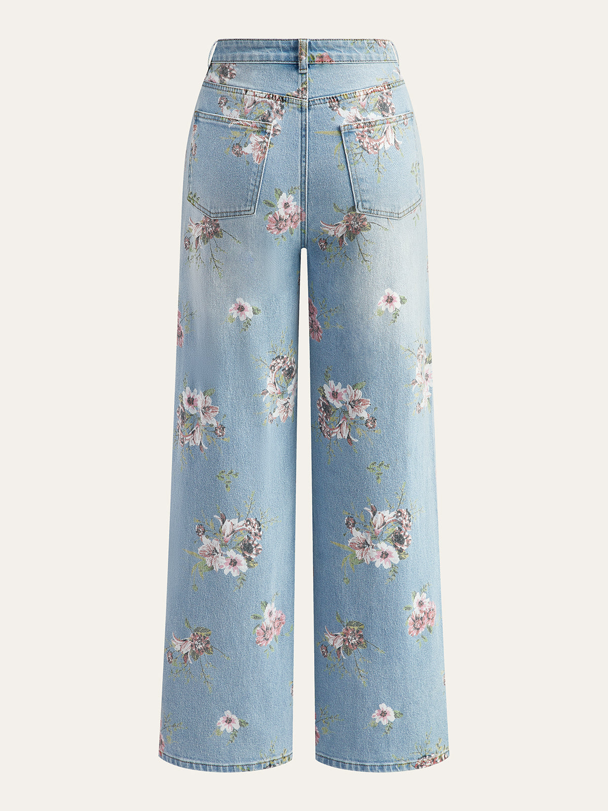Blumenmuster Mid-Waist Denim-Hose