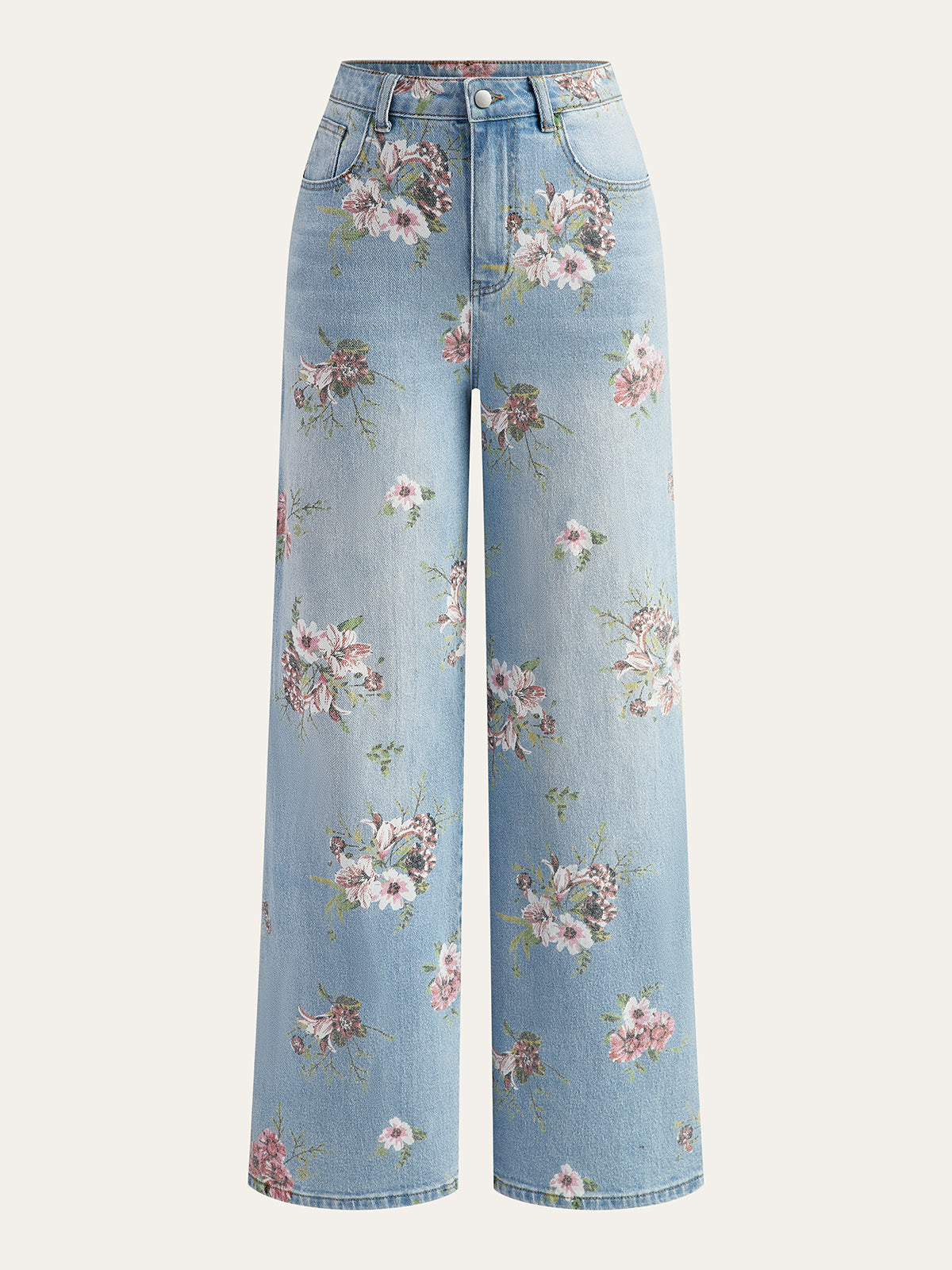 Blumenmuster Mid-Waist Denim-Hose