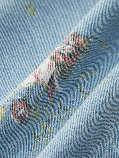 Blumenmuster Mid-Waist Denim-Hose