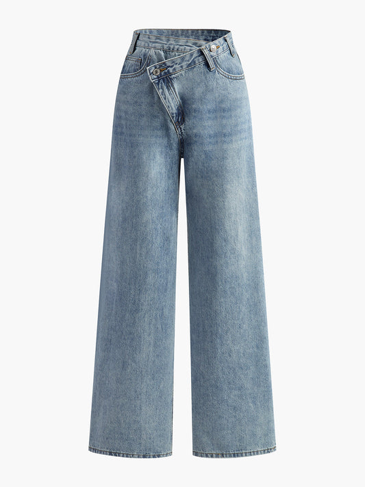 Asymmetrische Taille Weite Bein Jeans