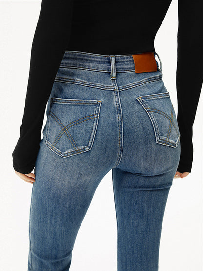 Hochgeschnittene Denim Bootcut Jeans
