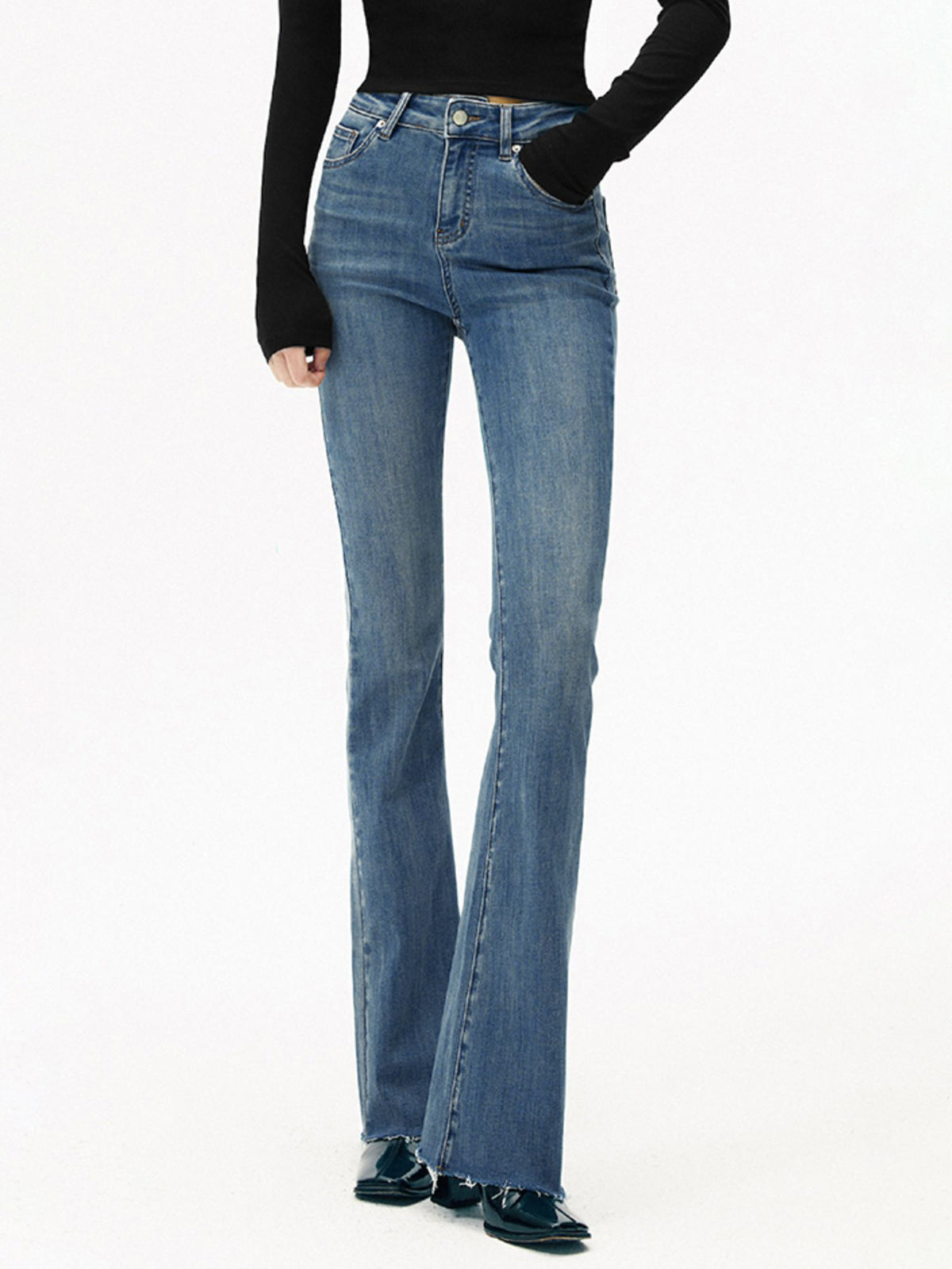 Hochgeschnittene Denim Bootcut Jeans