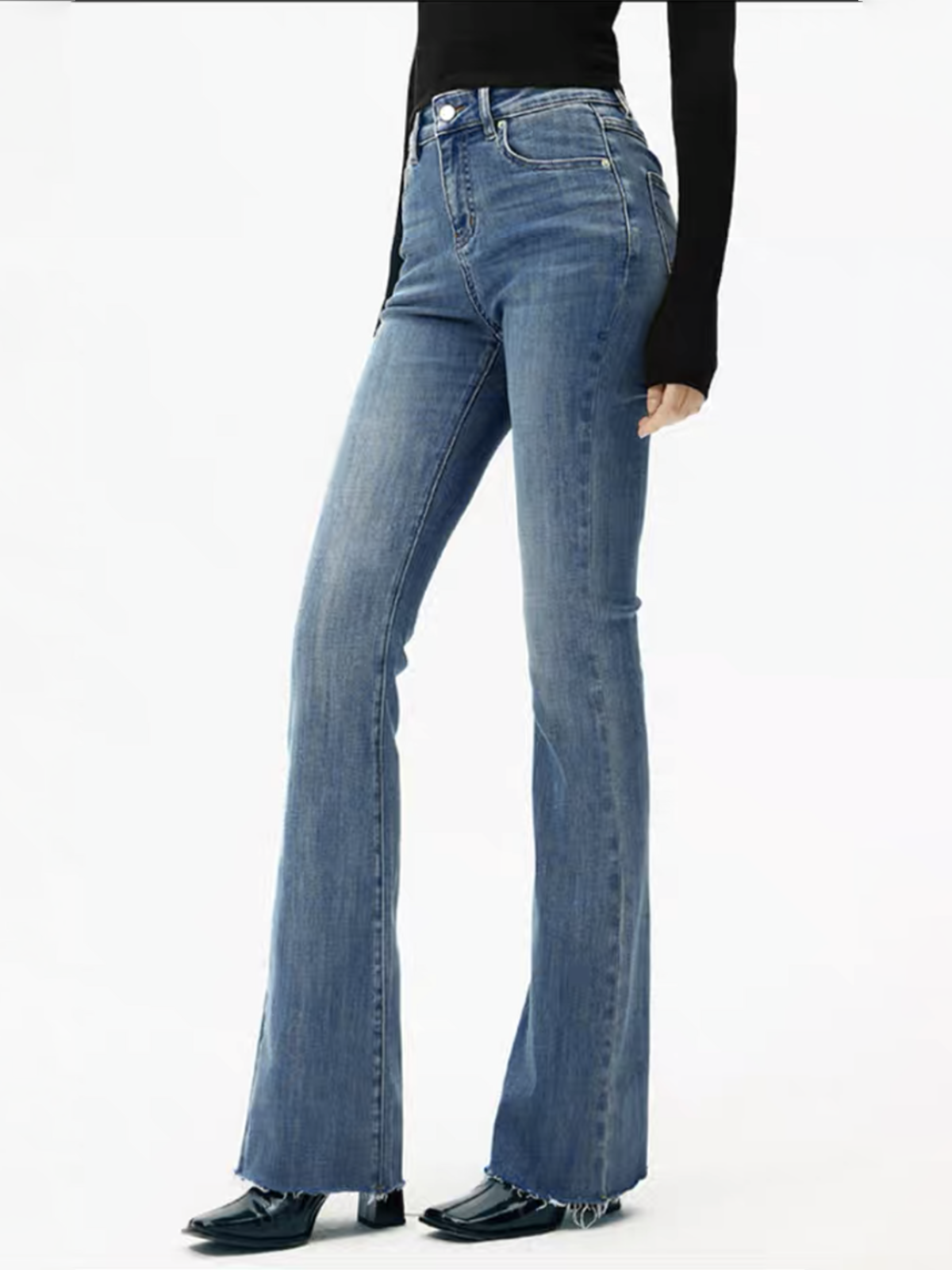 Hochgeschnittene Denim Bootcut Jeans