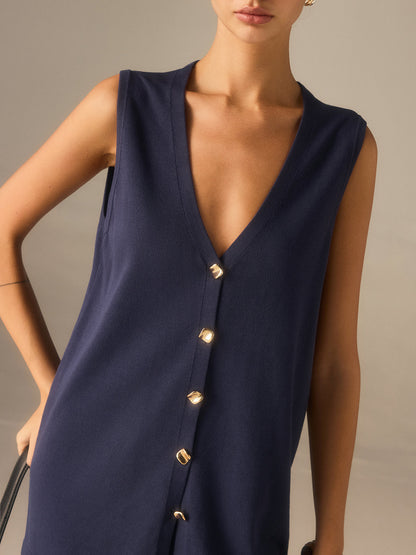 Goldenes Knopf Strickweste Hosen Set