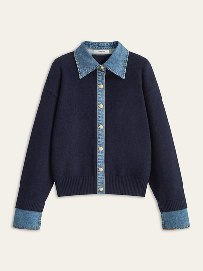 Denim Kragen Knopf Sweater