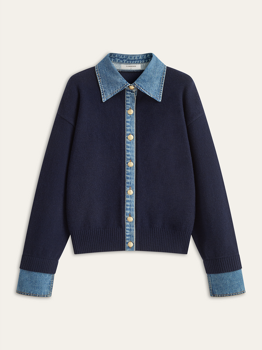 Denim Kragen Knopf Sweater