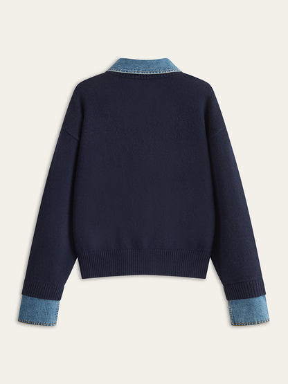 Denim Kragen Knopf Sweater