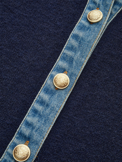 Denim Kragen Knopf Sweater