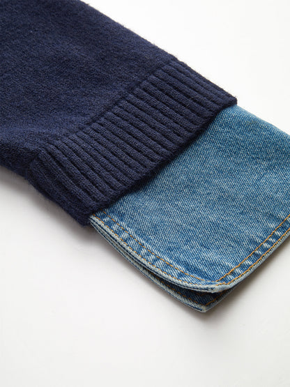 Denim Kragen Knopf Sweater