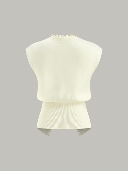 Perlenverzierte Kurzarm-Cardigan