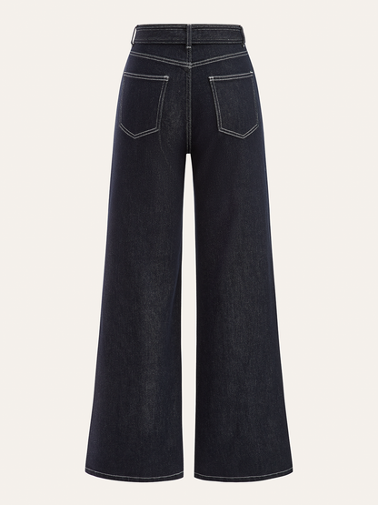 Denim-Hosen mit Kontrastnähten und Gürtel