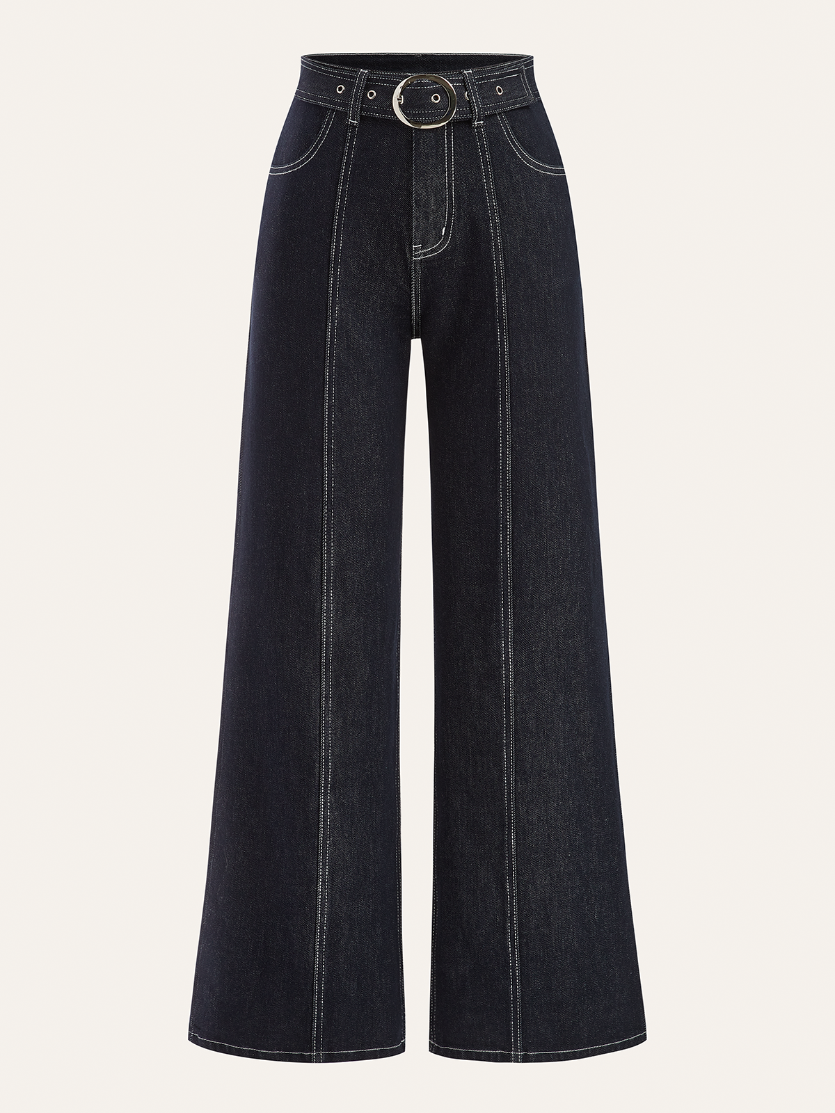Denim-Hosen mit Kontrastnähten und Gürtel