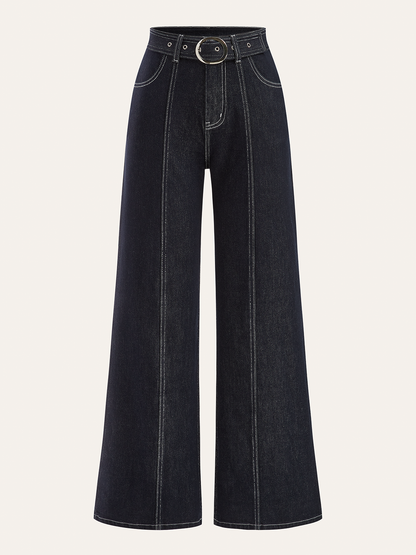 Denim-Hosen mit Kontrastnähten und Gürtel