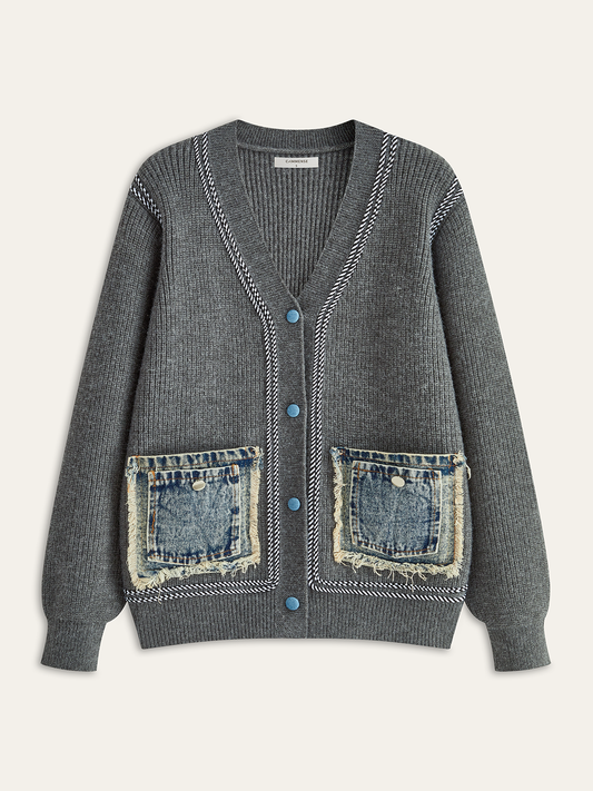 Kontrastbesatz Denim-Panel Cardigan