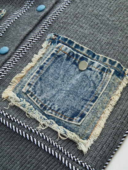 Kontrastbesatz Denim-Panel Cardigan
