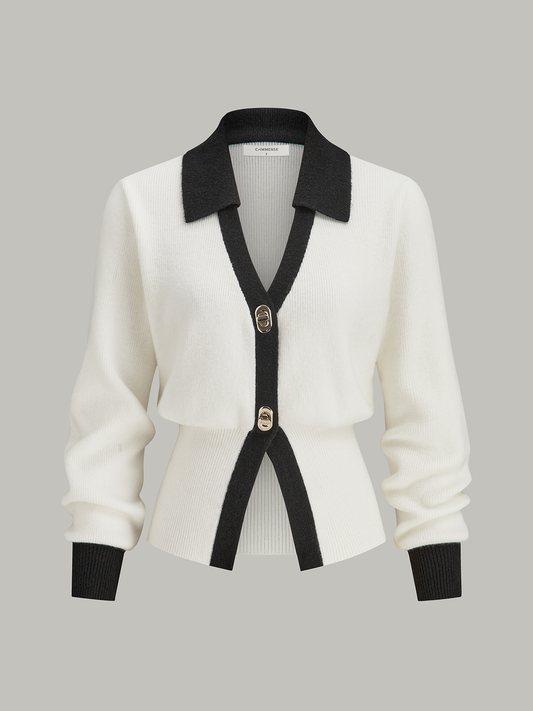 Kontrastbesatz Knopf Wollmischung Cardigan